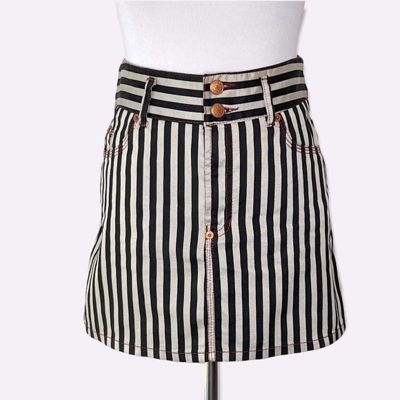 Jean Paul Gaultier Dresses & Skirts - Vintage Jean Paul Gaultier Jeans Metallic and Black Striped Mini Skirt 34